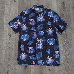 Dutch Bros Coffee Tropical Hawaiian Black Floral Button Up Shirt Size Medium